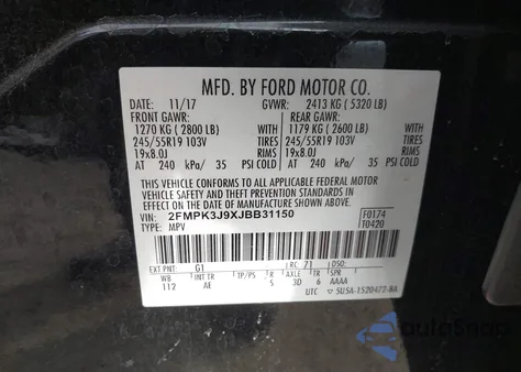 2018 Ford Edge Sel из США, поврежденный, VIN 2FMPK3J9XJBB31150